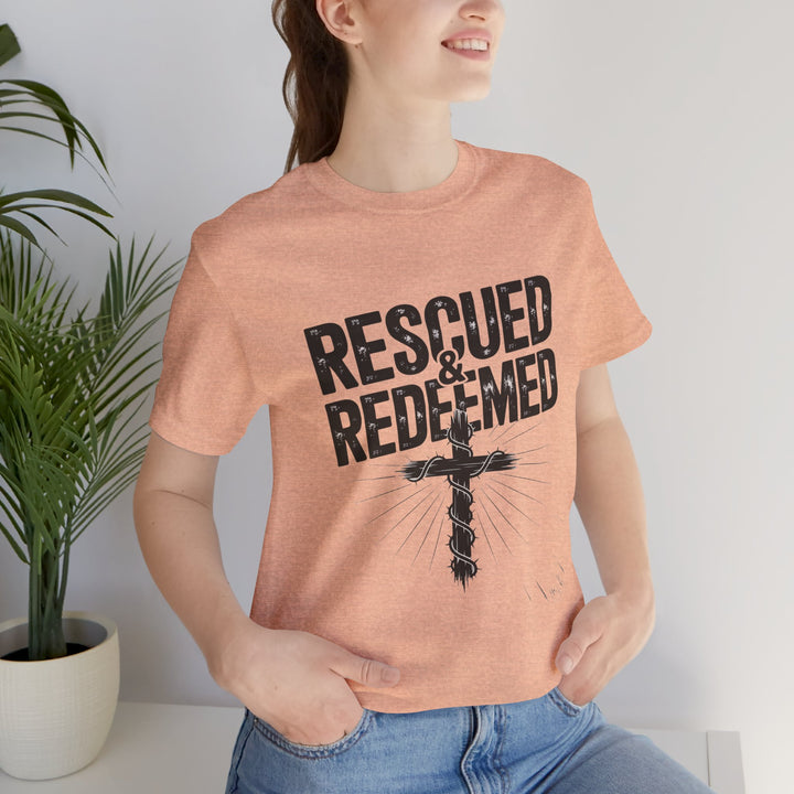 Faith-Inspired Unisex Jersey Tee - Rescued & Redeemed, Christian T-Shirt, Inspirational Apparel, Gift for Believers, Casual Wear