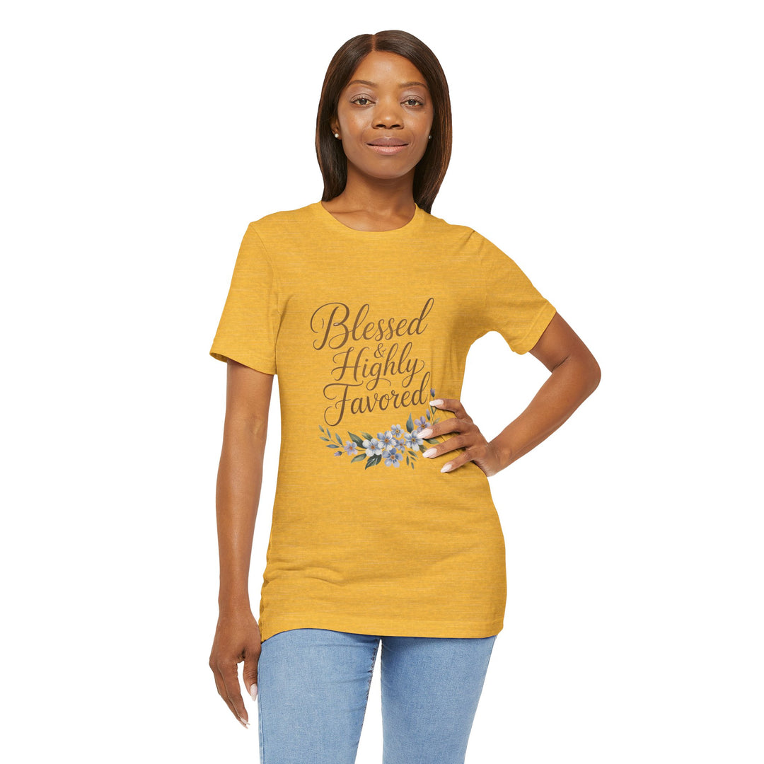 Floral Blessings Tee - Blessed Highly Favored, Inspirational T-Shirt, Gift for Her, Christian Apparel, Faith-Based Fashion