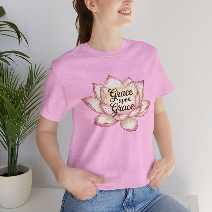 Lotus Blossom Inspirational Tee, Grace Upon Grace T-shirt, Mindfulness Gift, Spiritual Apparel, Relaxed Fit Tee, Yoga Wear