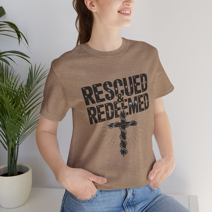 Faith-Inspired Unisex Jersey Tee - Rescued & Redeemed, Christian T-Shirt, Inspirational Apparel, Gift for Believers, Casual Wear