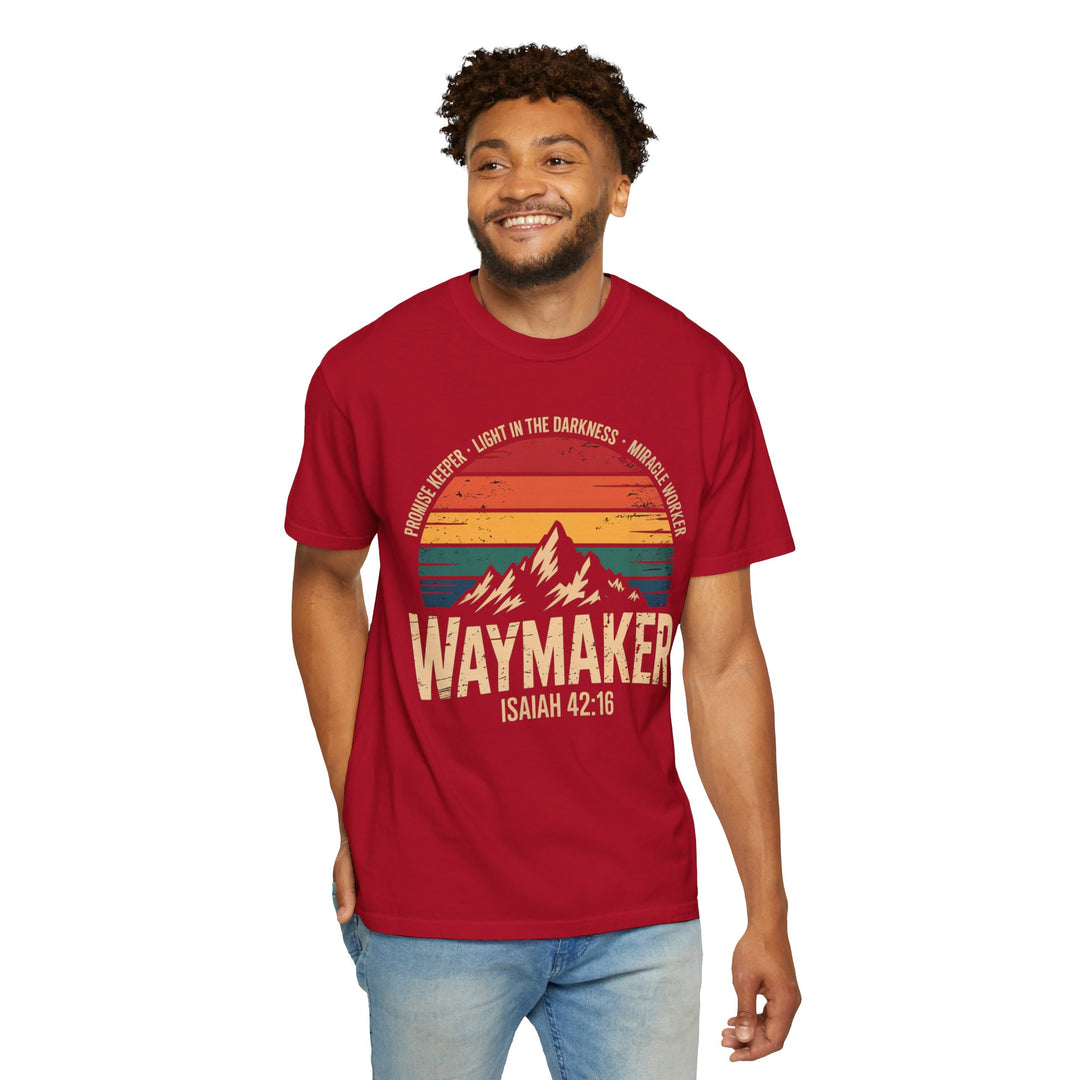 Waymaker Retro Christian T-Shirt - Isaiah 42:16 Vintage Sunset Design