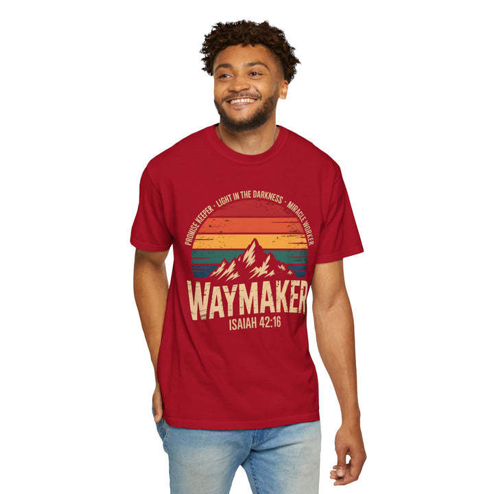 Waymaker Retro Christian T-Shirt - Isaiah 42:16 Vintage Sunset Design