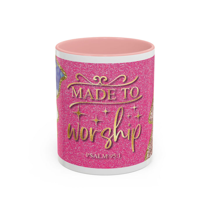 Made to Worship  Pink Glitter Floral Christian Mug