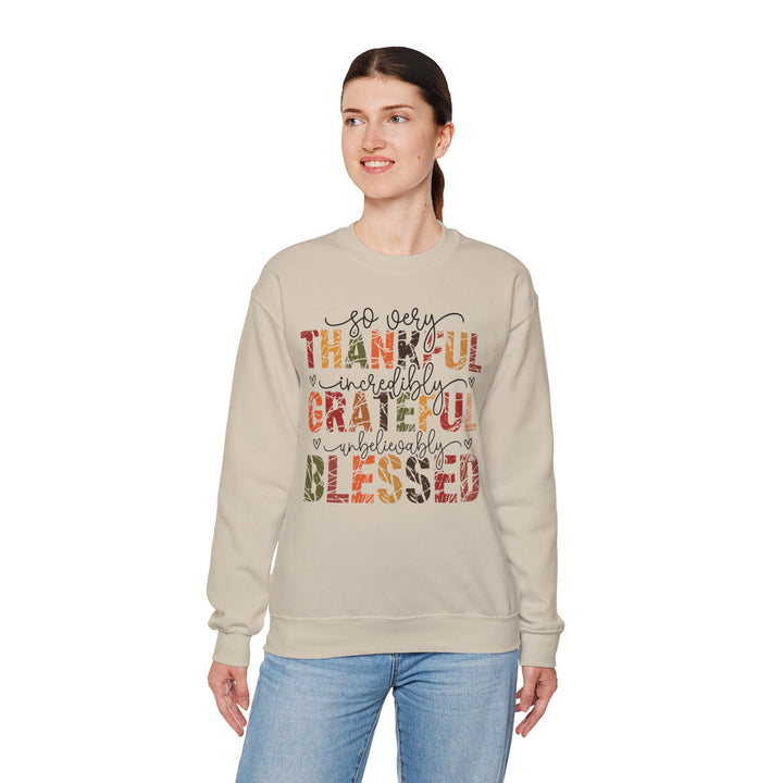 Thankful Grateful Blessed Sweatshirt | Cozy Fall Crewneck | Perfect Gift for Thanksgiving, Family Gatherings, Daily Comfort, Holiday Wear