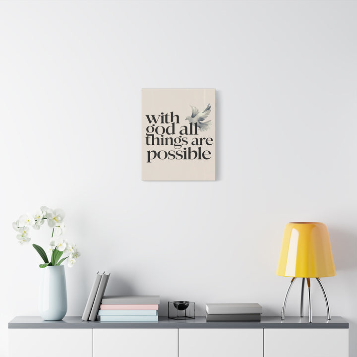 With God All Things Are Possible – Minimalist Christian Canvas | Matthew 19:26 Scripture Wall Art