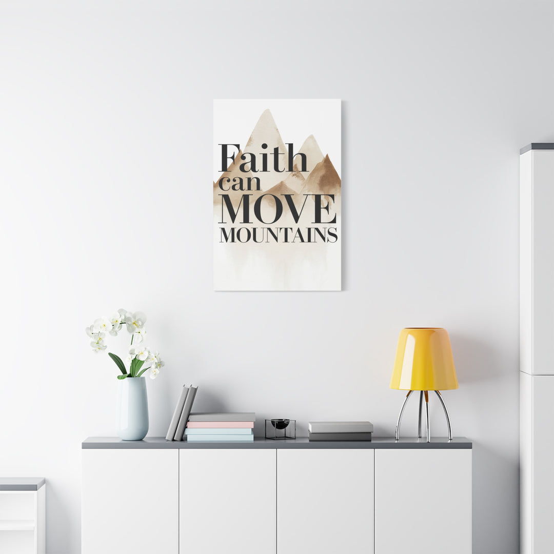 Faith Can Move Mountains Canvas | Scripture Wall Art with Neutral Mountain Design