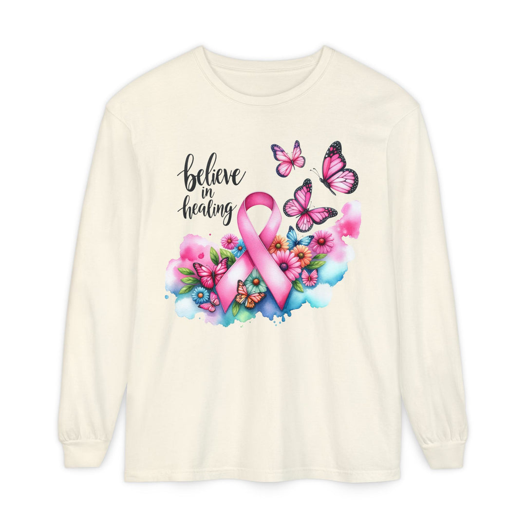 Breast Cancer Awareness Long Sleeve Tee, Supportive Gift, Inspirational Shirt for Women, Hope, Healing, Mother’s Day, Fundraising Event