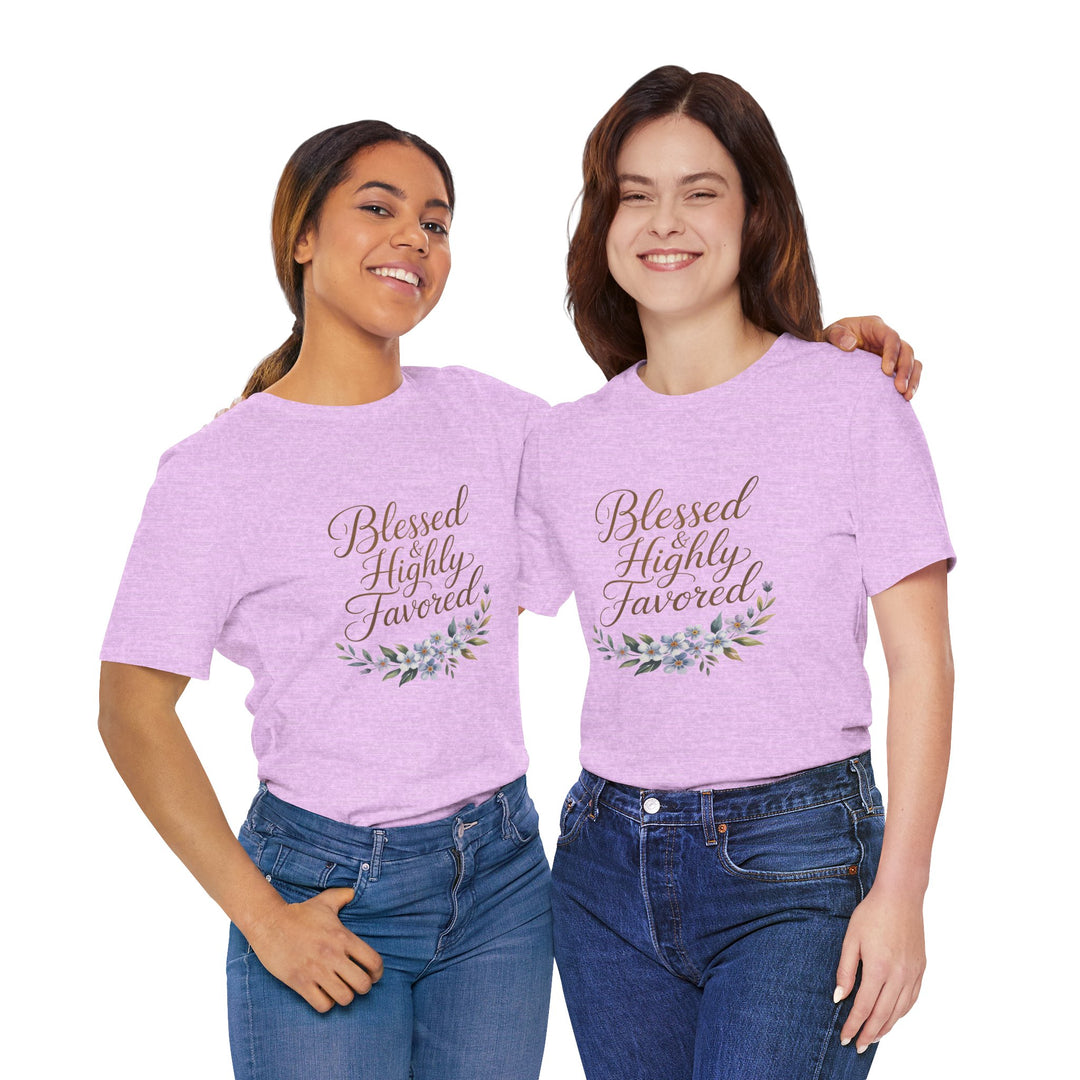 Floral Blessings Tee - Blessed Highly Favored, Inspirational T-Shirt, Gift for Her, Christian Apparel, Faith-Based Fashion