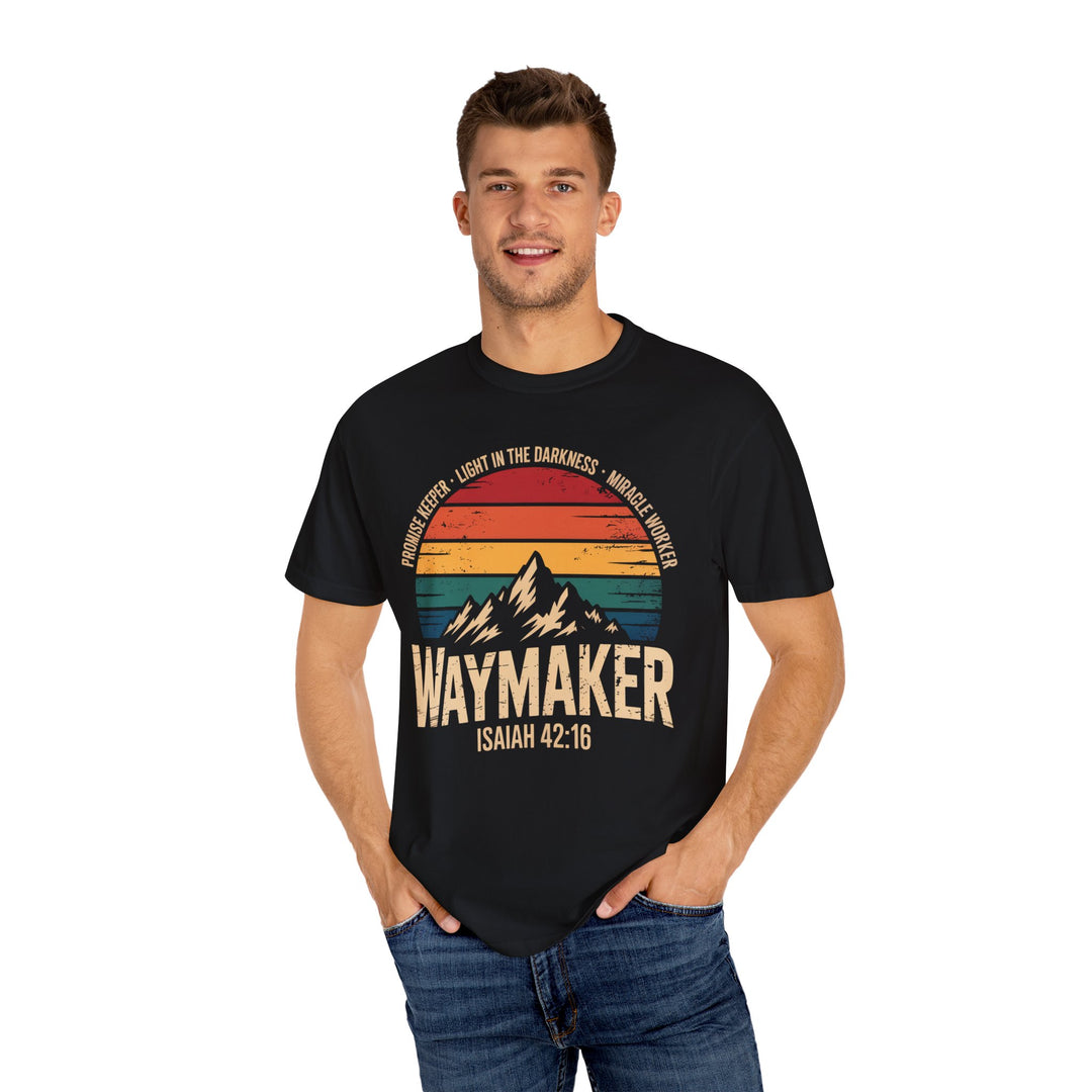 Waymaker Retro Christian T-Shirt - Isaiah 42:16 Vintage Sunset Design