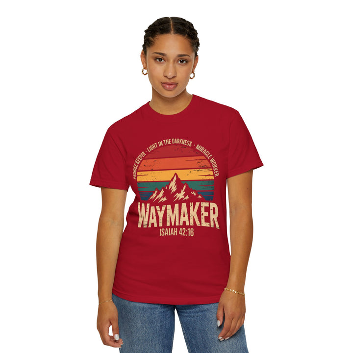 Waymaker Retro Christian T-Shirt - Isaiah 42:16 Vintage Sunset Design