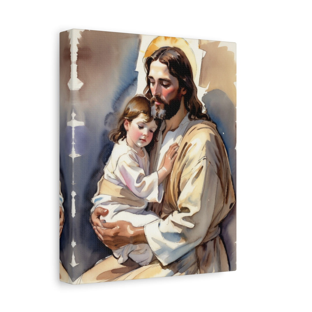 Little Ones Come to Him | Jesus and Child Matte Canvas – Christian Wall Art for Home or Nursery