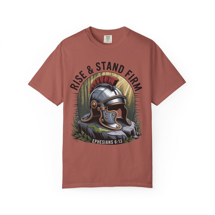 Faithful Warrior Unisex T-shirt - Rise & Stand Firm with Roman Helmet Design