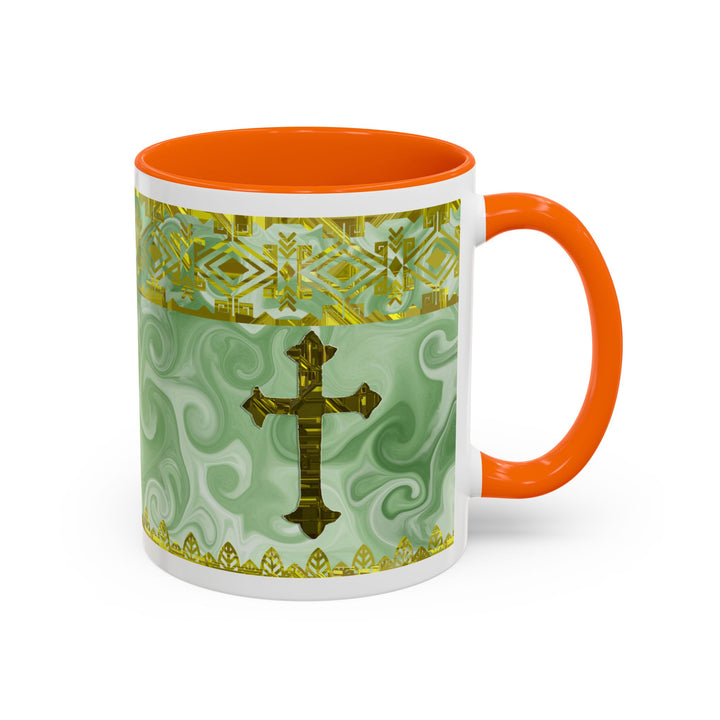 Gold Cross on Mint Marble – Elegant Christian Mug