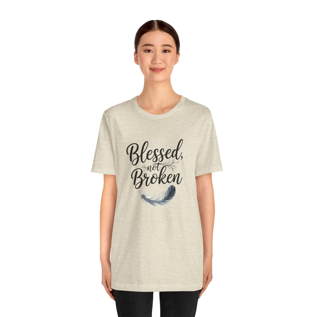 Blessed Not Broken - Graceful Feather Unisex Tee - Walk in Healing and Hope