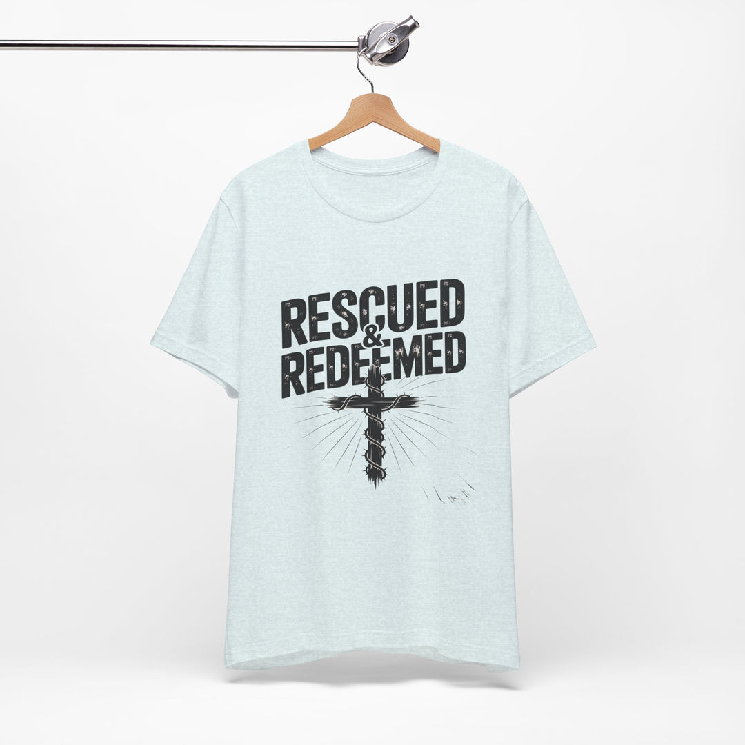 Faith-Inspired Unisex Jersey Tee - Rescued & Redeemed, Christian T-Shirt, Inspirational Apparel, Gift for Believers, Casual Wear
