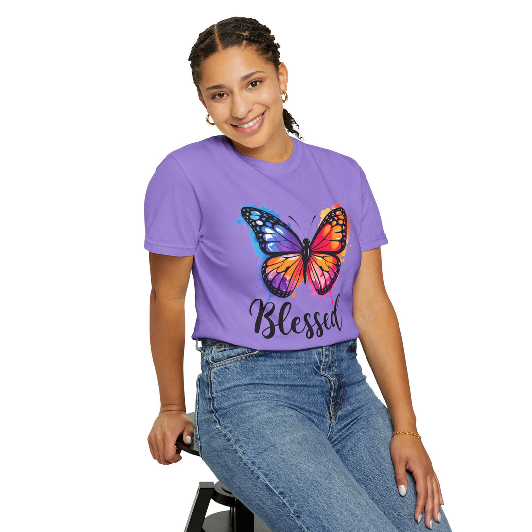 Watercolor Butterfly T-Shirt Blessed Radiant Renewed Unshakably Blessed