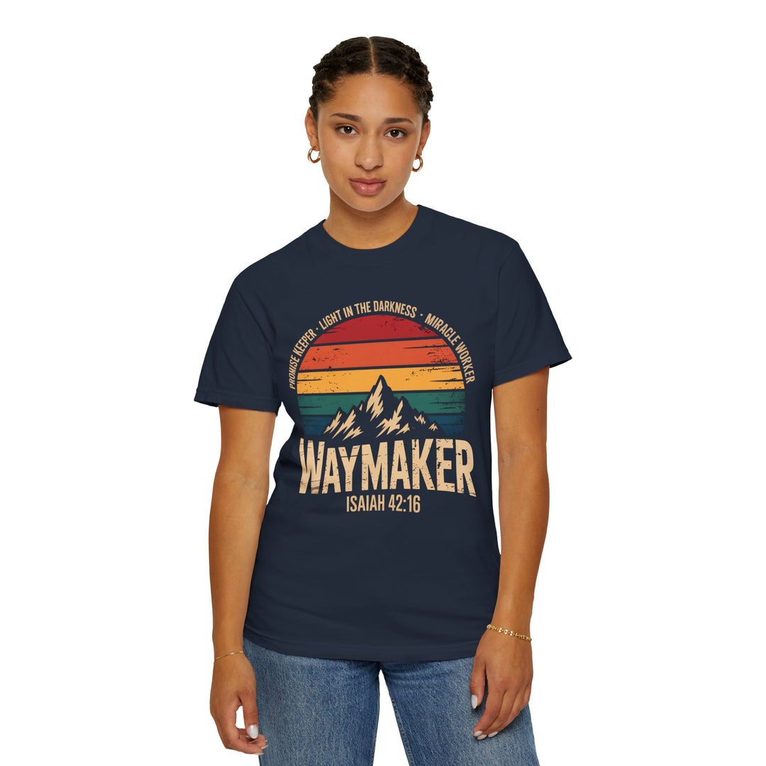 Waymaker Retro Christian T-Shirt - Isaiah 42:16 Vintage Sunset Design
