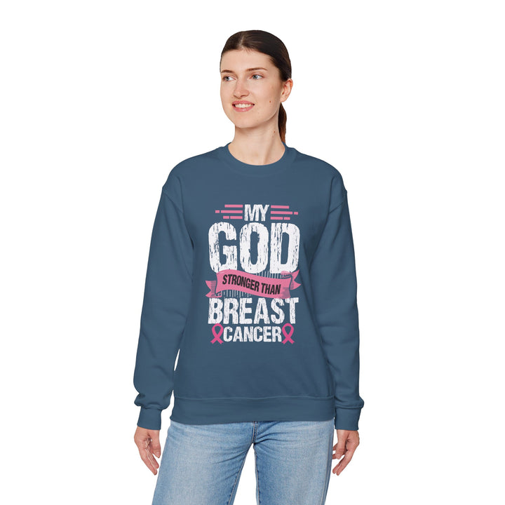 Breast Cancer Awareness Crewneck Sweatshirt, God is Stronger Than Breast Cancer, Inspirational Gift, Unisex Pullover, Support Awareness