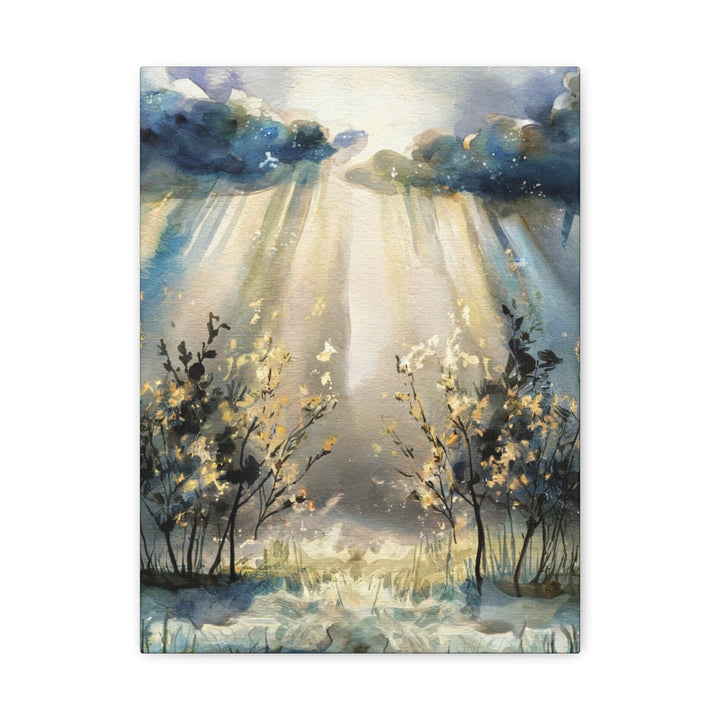 Faithful Through the Storm – Christian Canvas Wall Art | Light Breaking Through Clouds