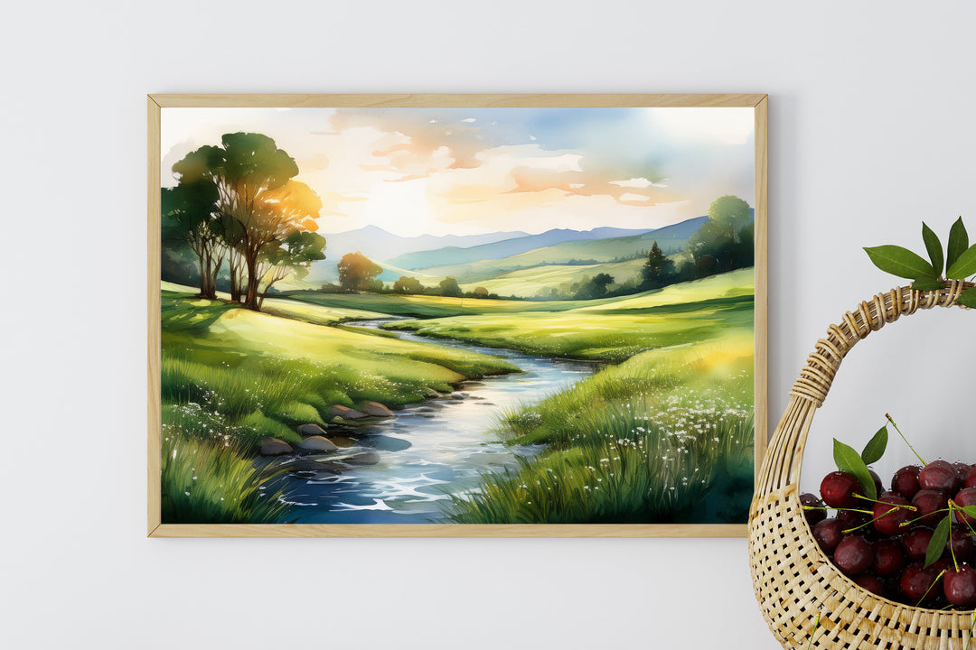 Still Waters – Watercolor Landscape Print Inspired by Psalm 23