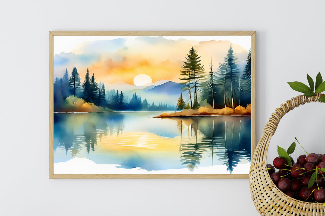 Silent Reflection – Watercolor Landscape Print Inspired by Psalm 46