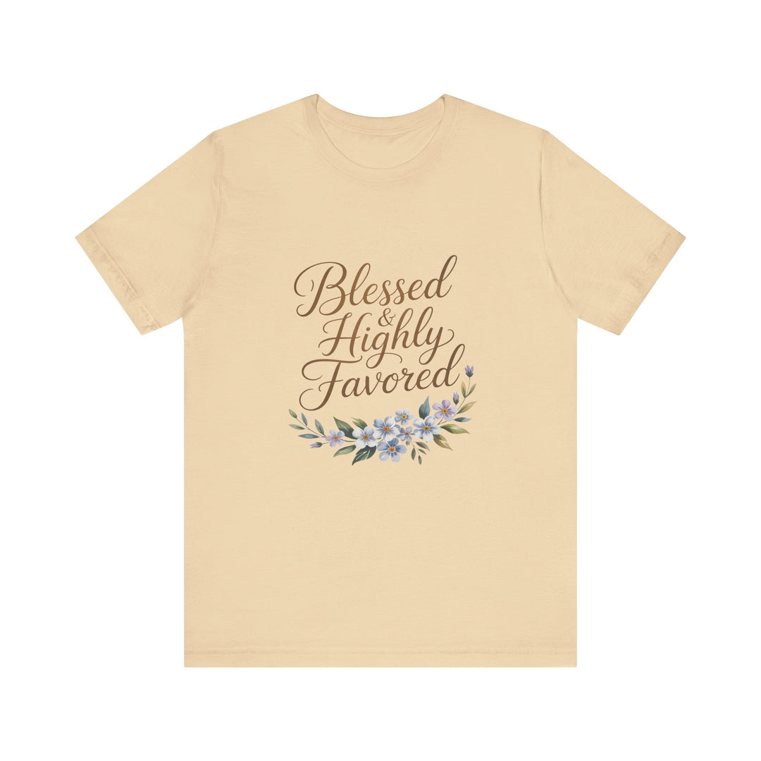 Floral Blessings Tee - Blessed Highly Favored, Inspirational T-Shirt, Gift for Her, Christian Apparel, Faith-Based Fashion