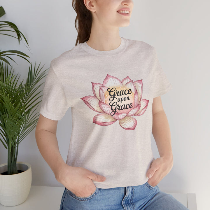 Lotus Blossom Inspirational Tee, Grace Upon Grace T-shirt, Mindfulness Gift, Spiritual Apparel, Relaxed Fit Tee, Yoga Wear