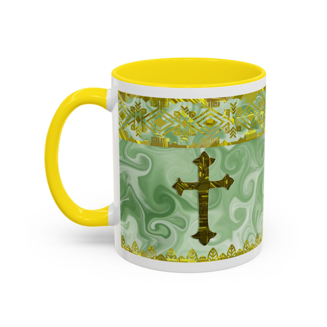Gold Cross on Mint Marble – Elegant Christian Mug
