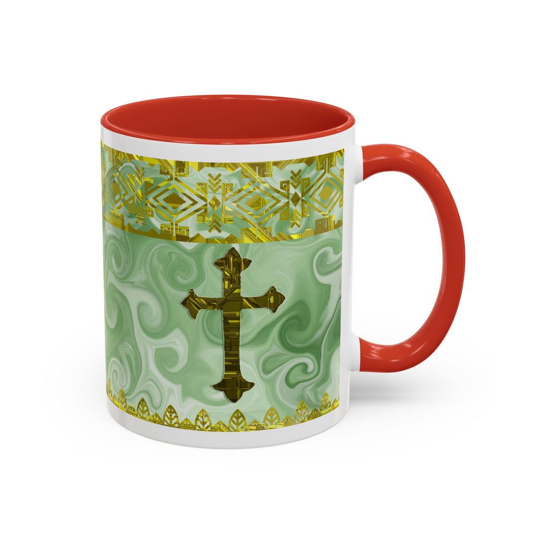 Gold Cross on Mint Marble – Elegant Christian Mug