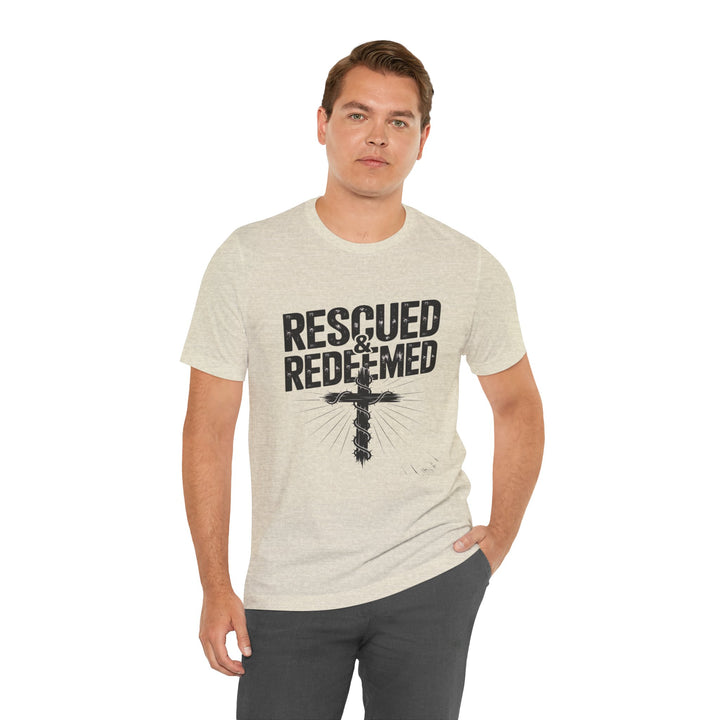 Faith-Inspired Unisex Jersey Tee - Rescued & Redeemed, Christian T-Shirt, Inspirational Apparel, Gift for Believers, Casual Wear