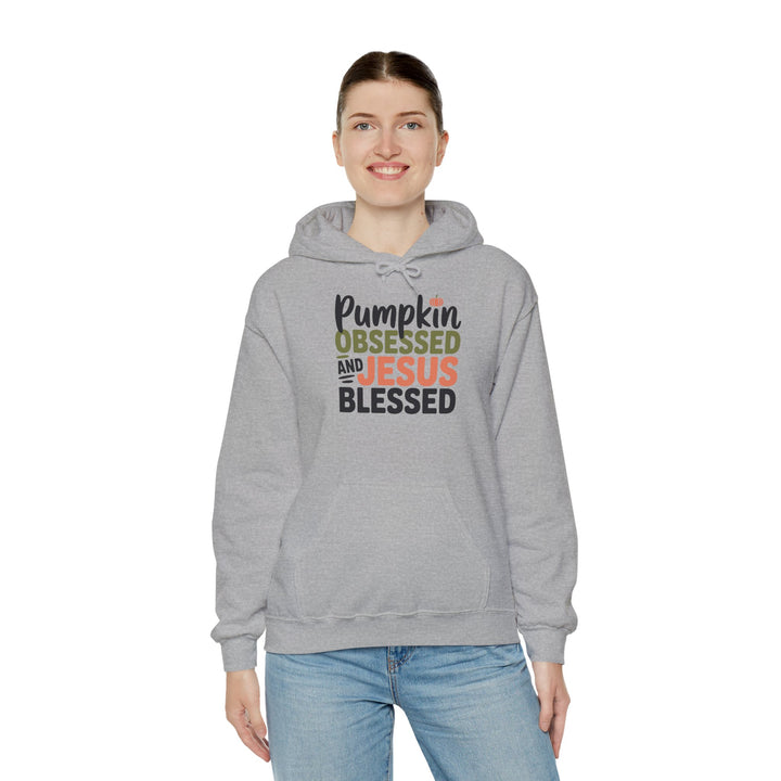 Hooded Sweatshirt - Pumpkin Obsessed and Jesus Blessed Fall Design
