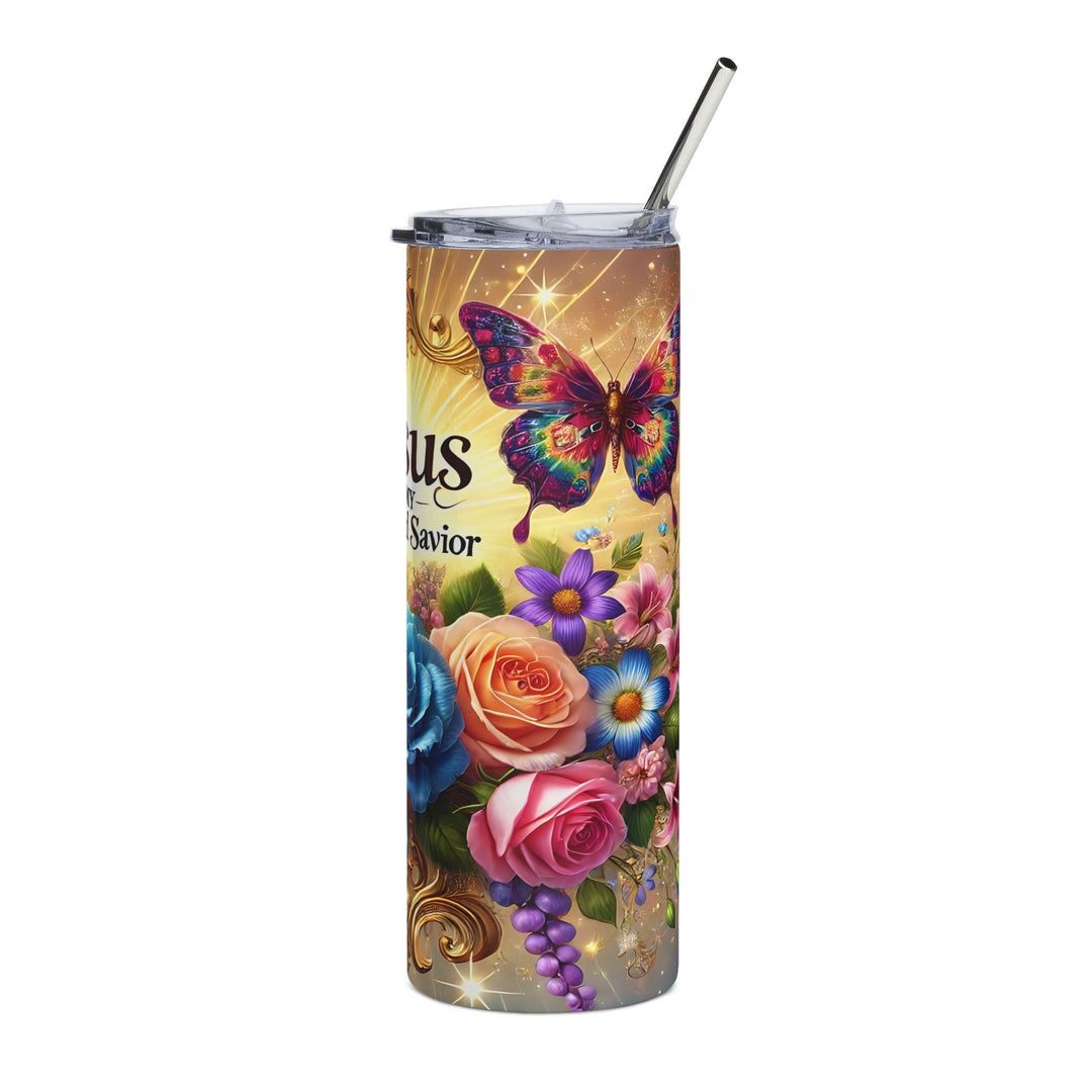Inspirational Floral Stainless Steel Tumbler - 20oz with Jesus Is My Lord and Savior Design