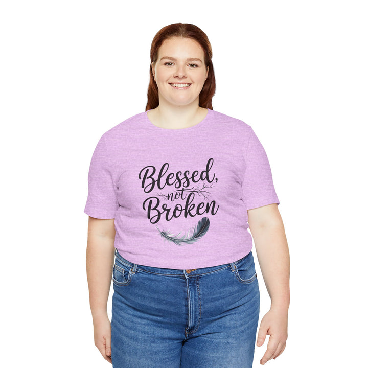 Blessed Not Broken - Graceful Feather Unisex Tee - Walk in Healing and Hope