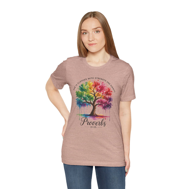 Rainbow Tree of Life Tee - Proverbs 31:25 Inspirational Shirt