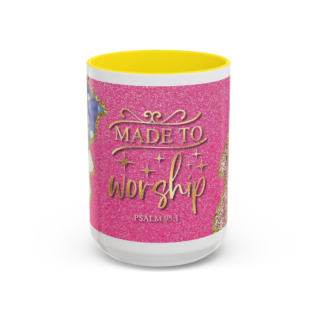 Made to Worship  Pink Glitter Floral Christian Mug