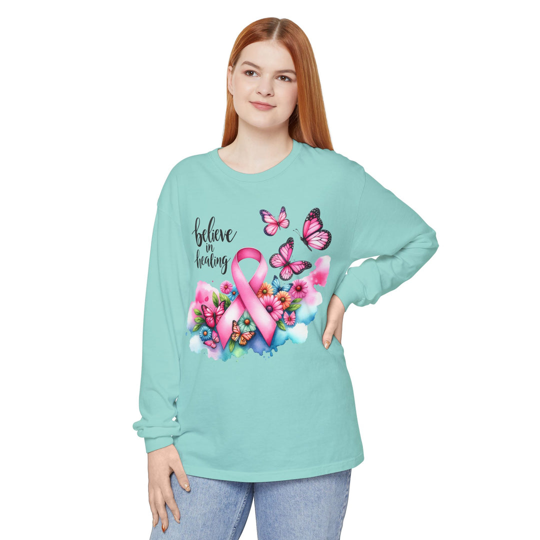 Breast Cancer Awareness Long Sleeve Tee, Supportive Gift, Inspirational Shirt for Women, Hope, Healing, Mother’s Day, Fundraising Event