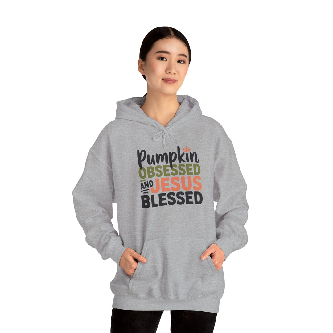 Hooded Sweatshirt - Pumpkin Obsessed and Jesus Blessed Fall Design