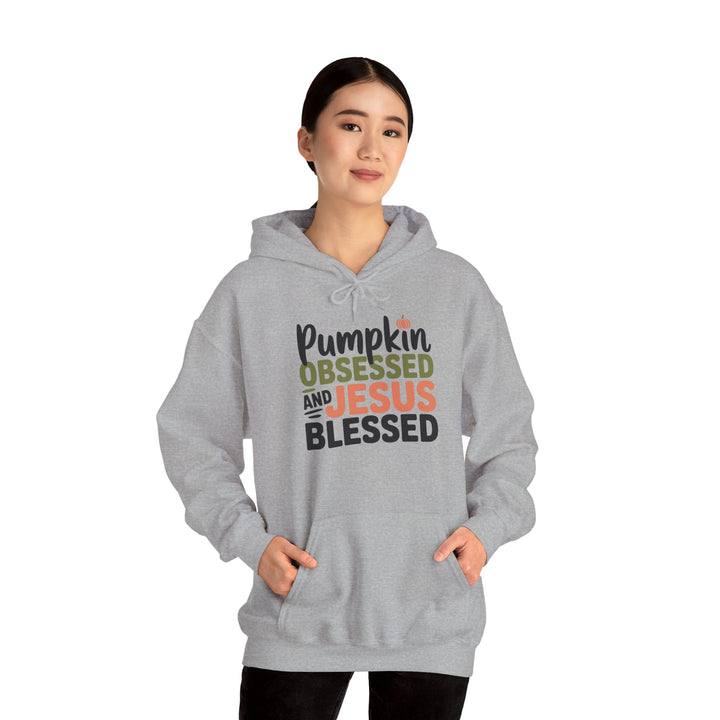 Hooded Sweatshirt - Pumpkin Obsessed and Jesus Blessed Fall Design