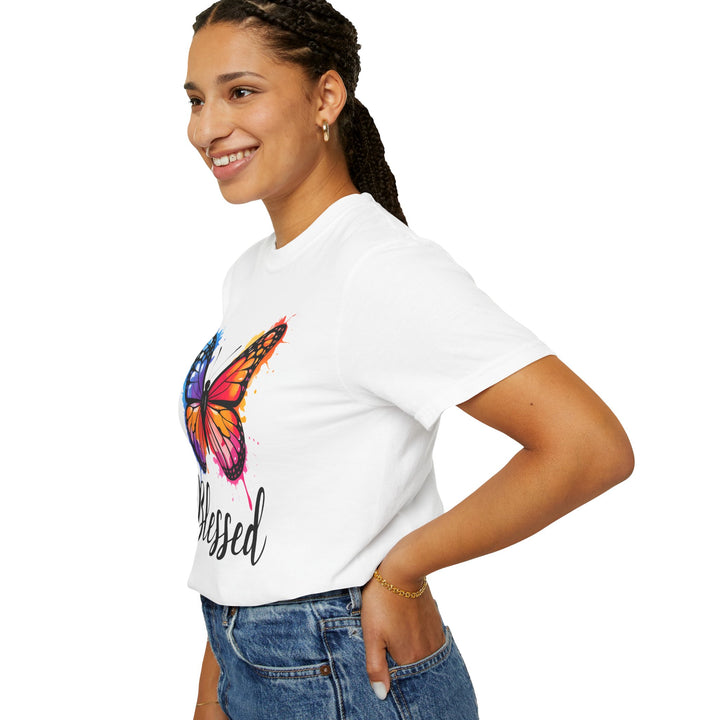 Watercolor Butterfly T-Shirt Blessed Radiant Renewed Unshakably Blessed