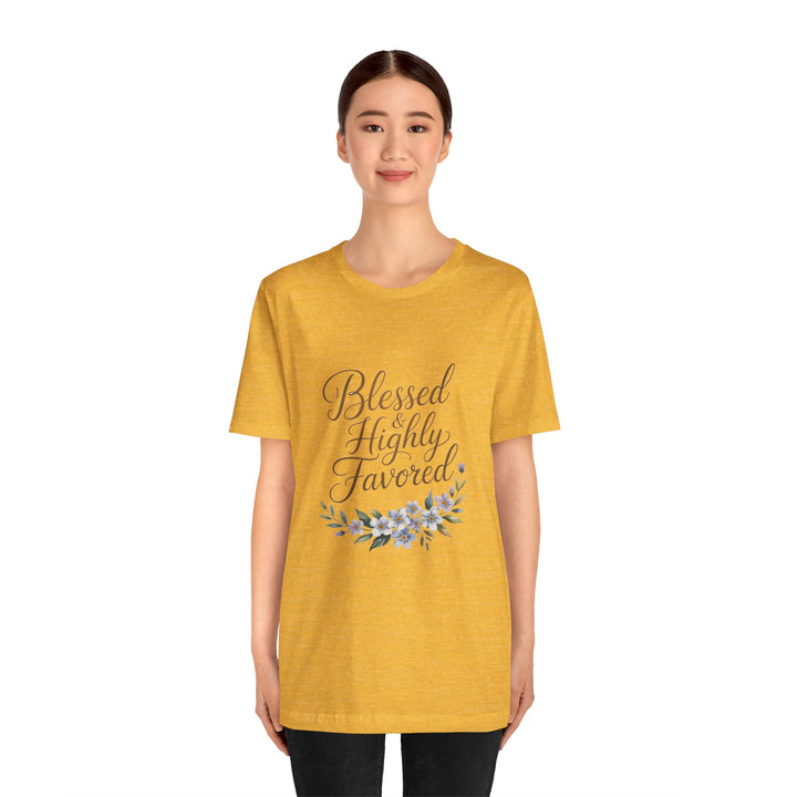 Floral Blessings Tee - Blessed Highly Favored, Inspirational T-Shirt, Gift for Her, Christian Apparel, Faith-Based Fashion