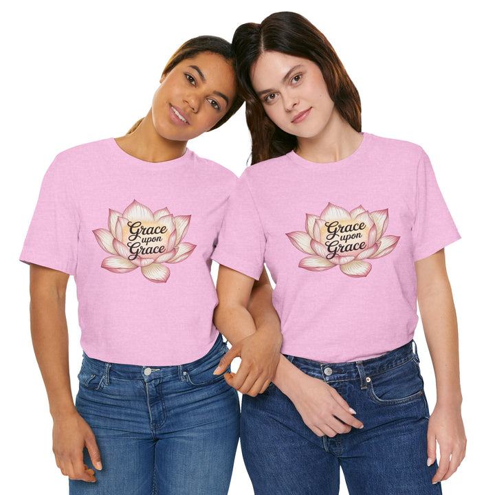 Lotus Blossom Inspirational Tee, Grace Upon Grace T-shirt, Mindfulness Gift, Spiritual Apparel, Relaxed Fit Tee, Yoga Wear