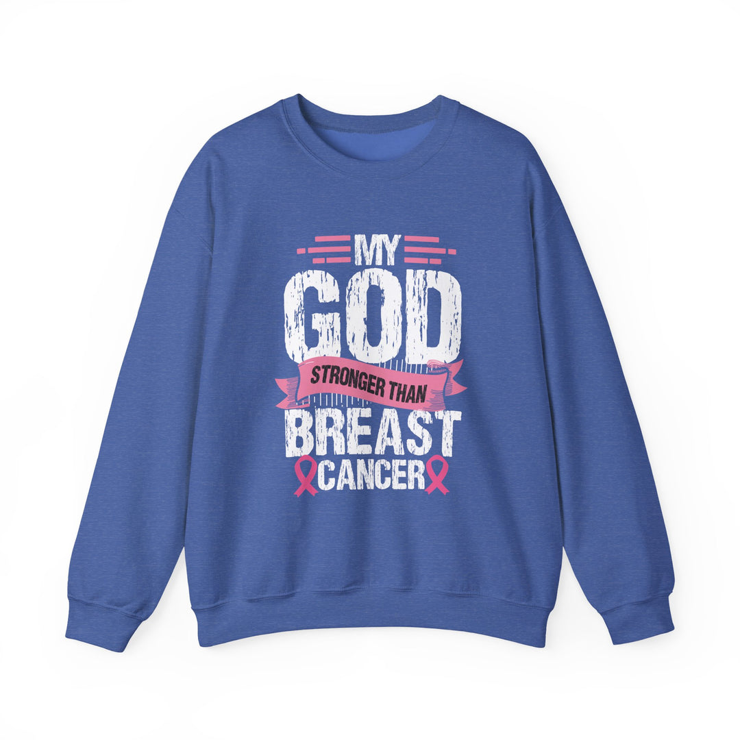 Breast Cancer Awareness Crewneck Sweatshirt, God is Stronger Than Breast Cancer, Inspirational Gift, Unisex Pullover, Support Awareness