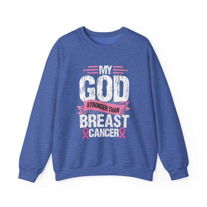 Breast Cancer Awareness Crewneck Sweatshirt, God is Stronger Than Breast Cancer, Inspirational Gift, Unisex Pullover, Support Awareness