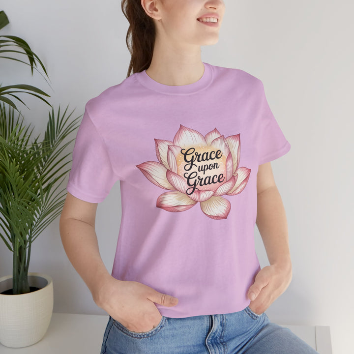 Lotus Blossom Inspirational Tee, Grace Upon Grace T-shirt, Mindfulness Gift, Spiritual Apparel, Relaxed Fit Tee, Yoga Wear