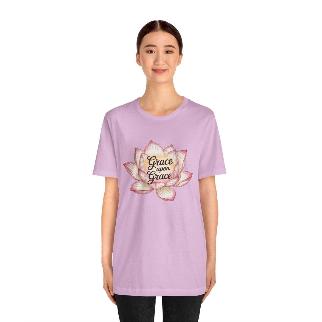 Lotus Blossom Inspirational Tee, Grace Upon Grace T-shirt, Mindfulness Gift, Spiritual Apparel, Relaxed Fit Tee, Yoga Wear