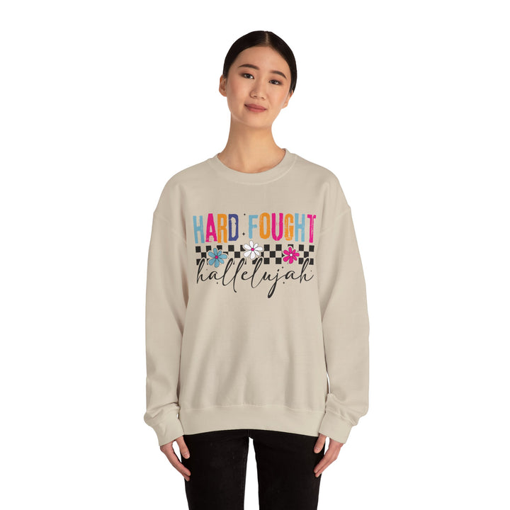 Hard Fought Hallelujah Sweatshirt | Inspirational Crewneck | Gift for Her | Cozy Casual Wear | Perfect for Holidays and Celebrations