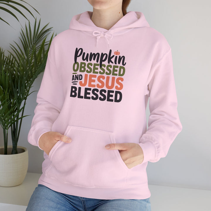 Hooded Sweatshirt - Pumpkin Obsessed and Jesus Blessed Fall Design