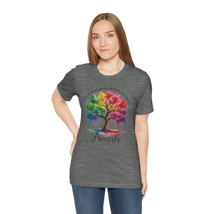 Rainbow Tree of Life Tee - Proverbs 31:25 Inspirational Shirt
