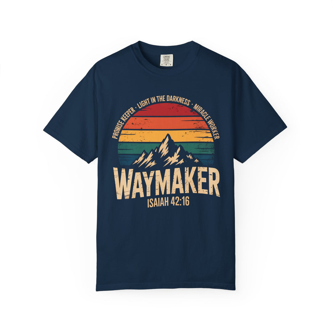 Waymaker Retro Christian T-Shirt - Isaiah 42:16 Vintage Sunset Design