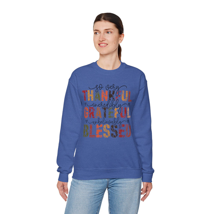 Thankful Grateful Blessed Sweatshirt | Cozy Fall Crewneck | Perfect Gift for Thanksgiving, Family Gatherings, Daily Comfort, Holiday Wear